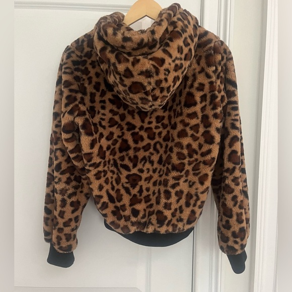 Anthropologie Love Tree Faux Fur Leopard Hoodie Jacket Coat Size M - Picture 7 of 7